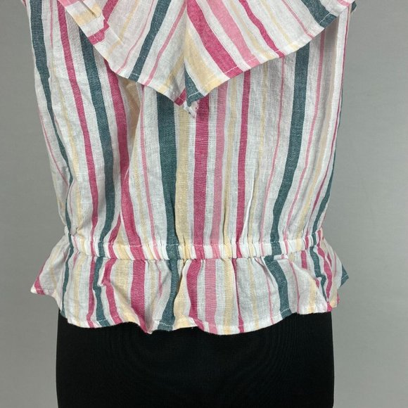 Express L Multicolor Metallic Striped Tiered V-Neck Peplum Ruffle Elastic Top - Picture 9 of 12